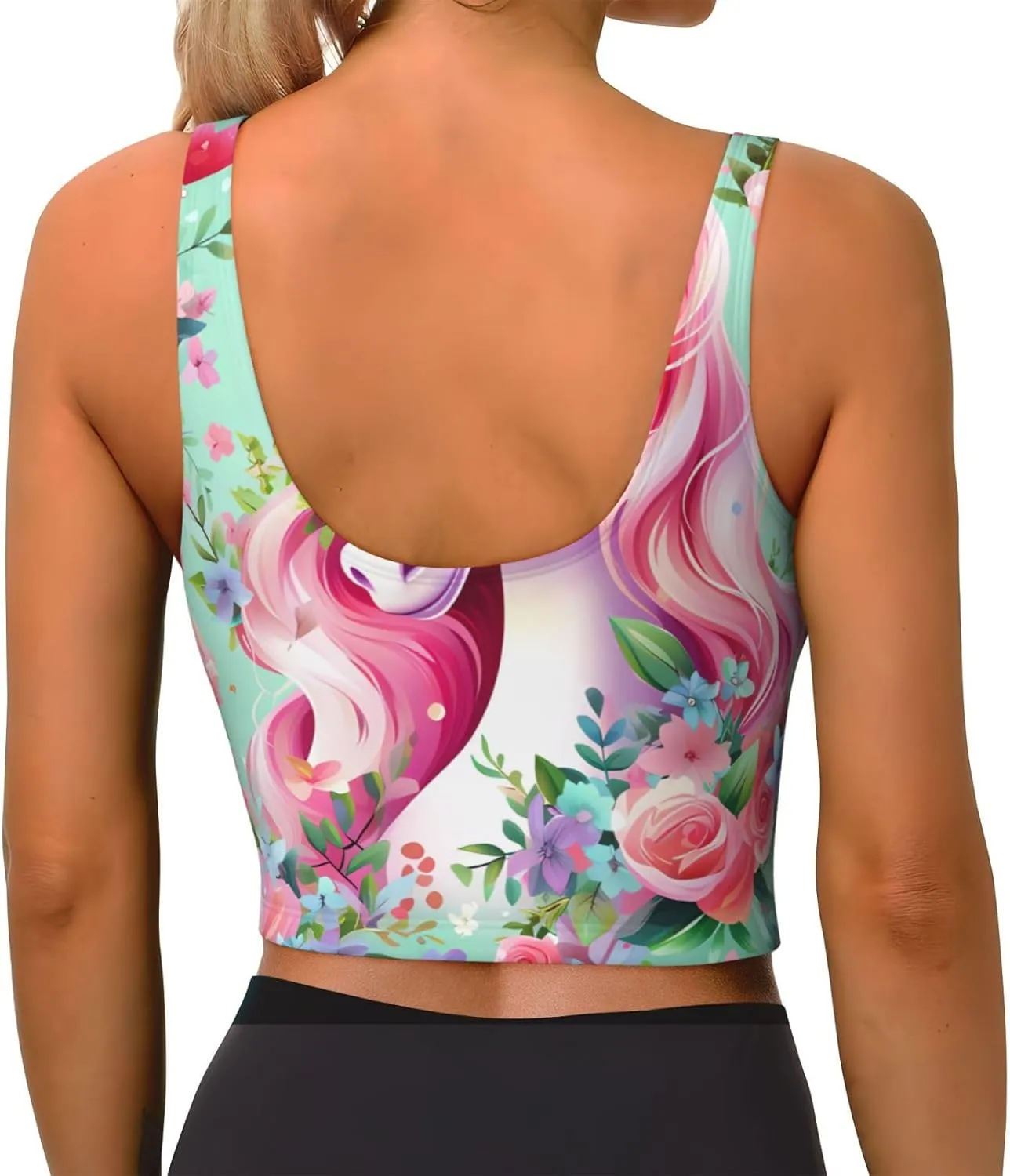 Pink Unicorn Women's Sexy Sports Vest Sleeveless Athletic Gym T-Shirts Vest U-Shaped Back Quick Dry Top