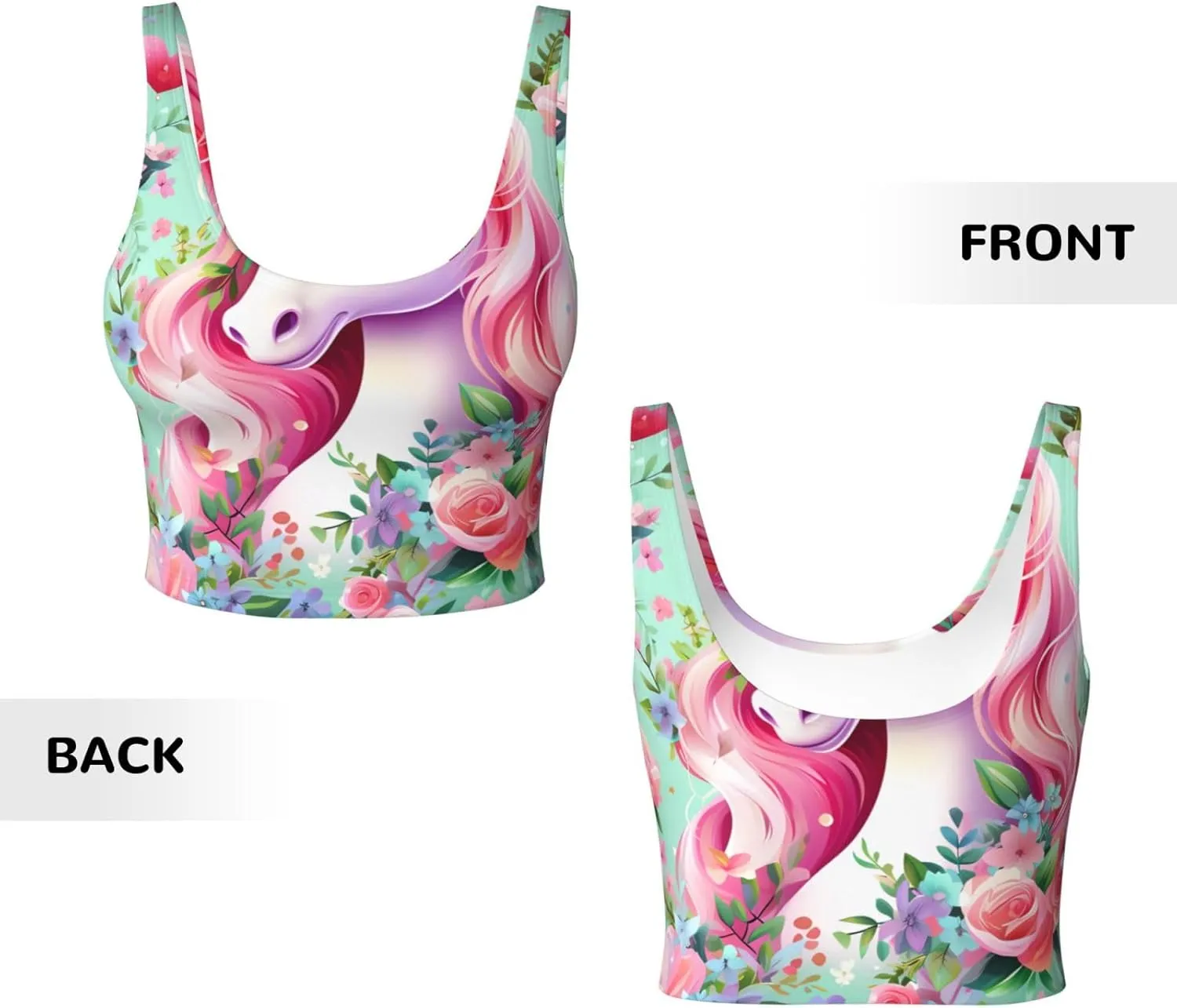Pink Unicorn Women's Sexy Sports Vest Sleeveless Athletic Gym T-Shirts Vest U-Shaped Back Quick Dry Top