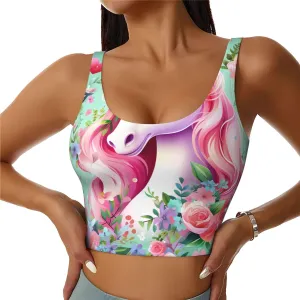 Pink Unicorn Women's Sexy Sports Vest Sleeveless Athletic Gym T-Shirts Vest U-Shaped Back Quick Dry Top