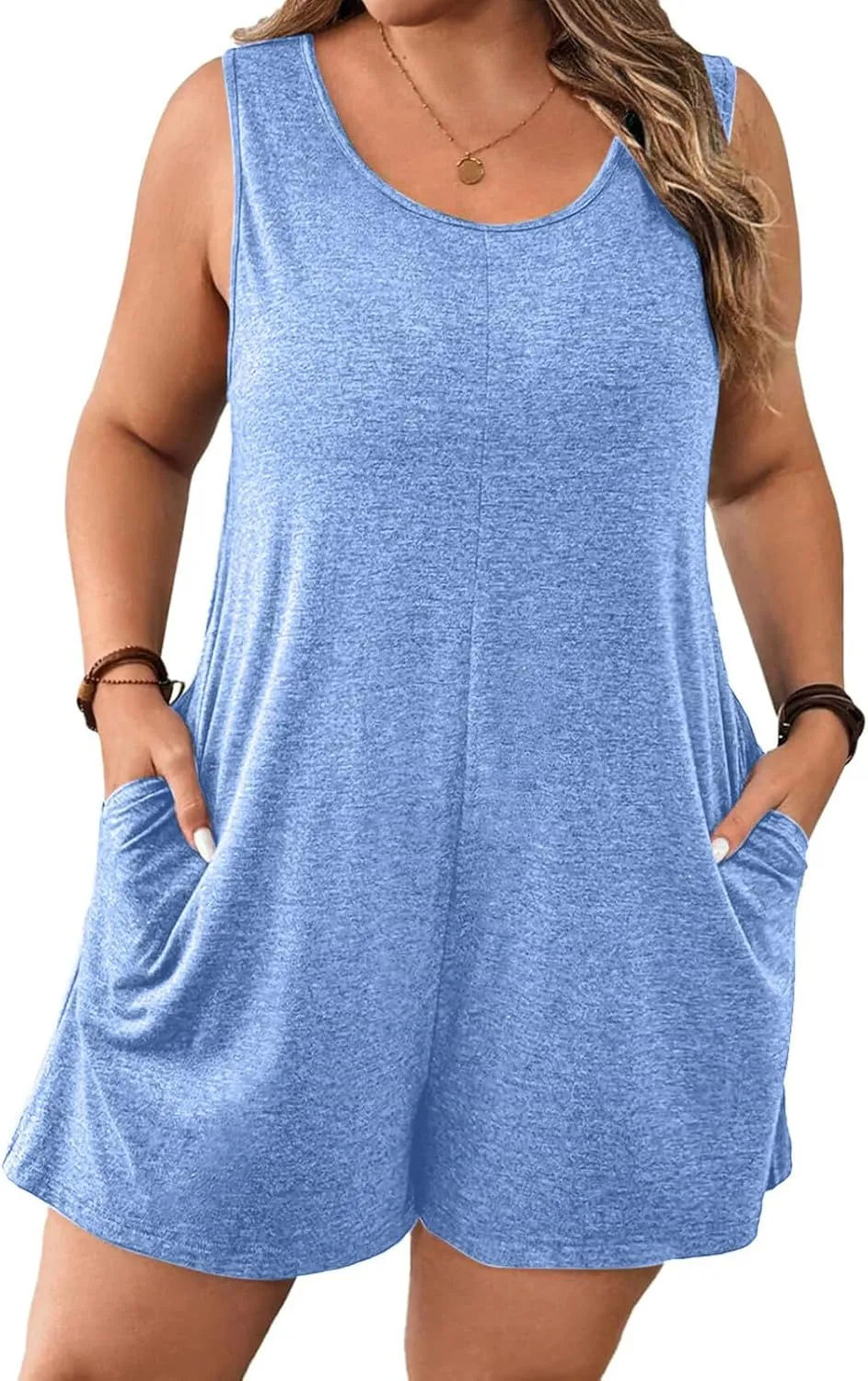 Plus Size Jumpsuits For Women Summer Cute Sleeveless Baggy Wide Leg Romper Comfy Scoop Neck Beach Jumpers 2025 Trendy Outfits