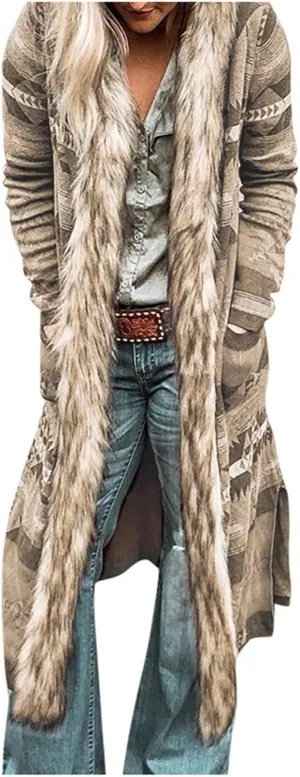 Plus Size Overcoat with Fur Hood Winter Coats for Women Windproof Outerwear Furry Jackets Ethnic Style Trench Coat