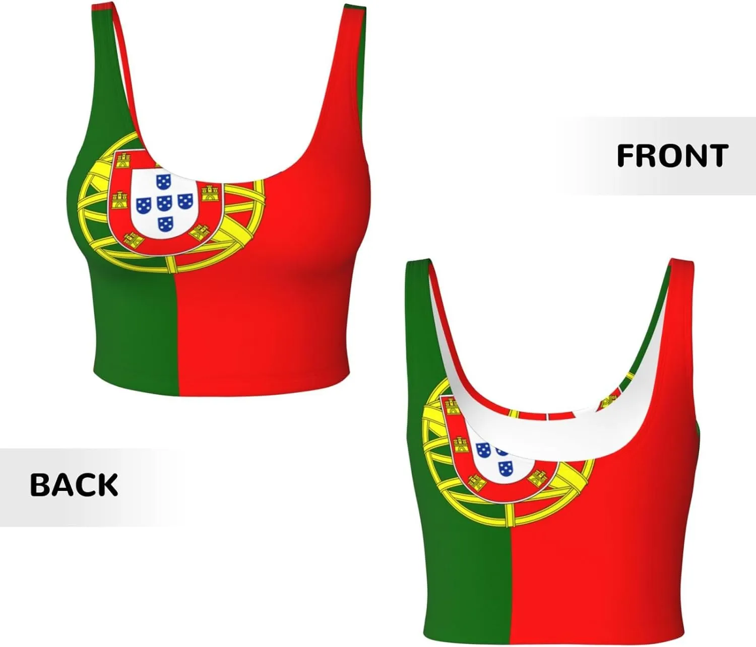Portuguese Flag Women's Sexy Sports Vest Sleeveless Athletic Gym T-Shirts Vest U-Shaped Back Quick Dry Top