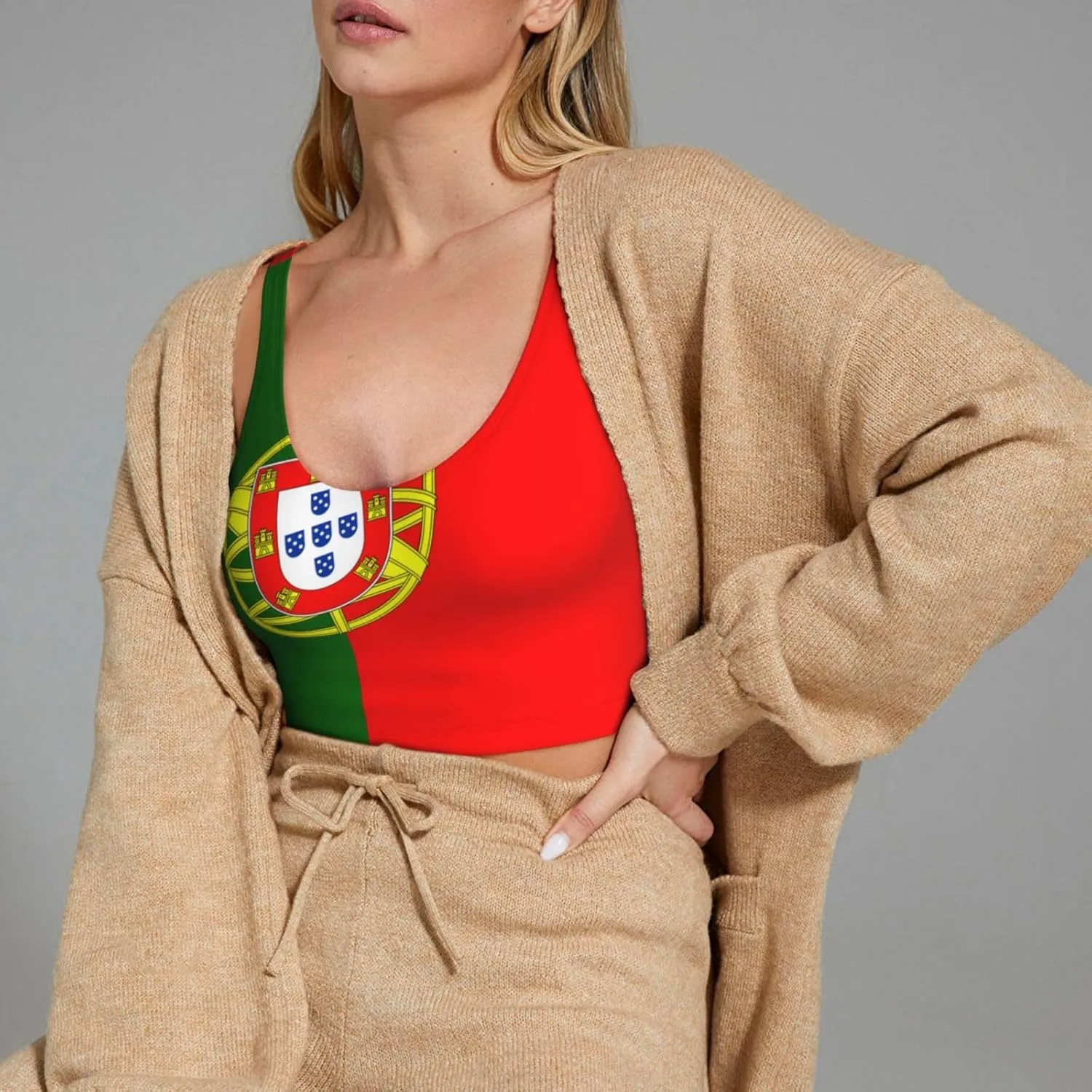 Portuguese Flag Women's Sexy Sports Vest Sleeveless Athletic Gym T-Shirts Vest U-Shaped Back Quick Dry Top