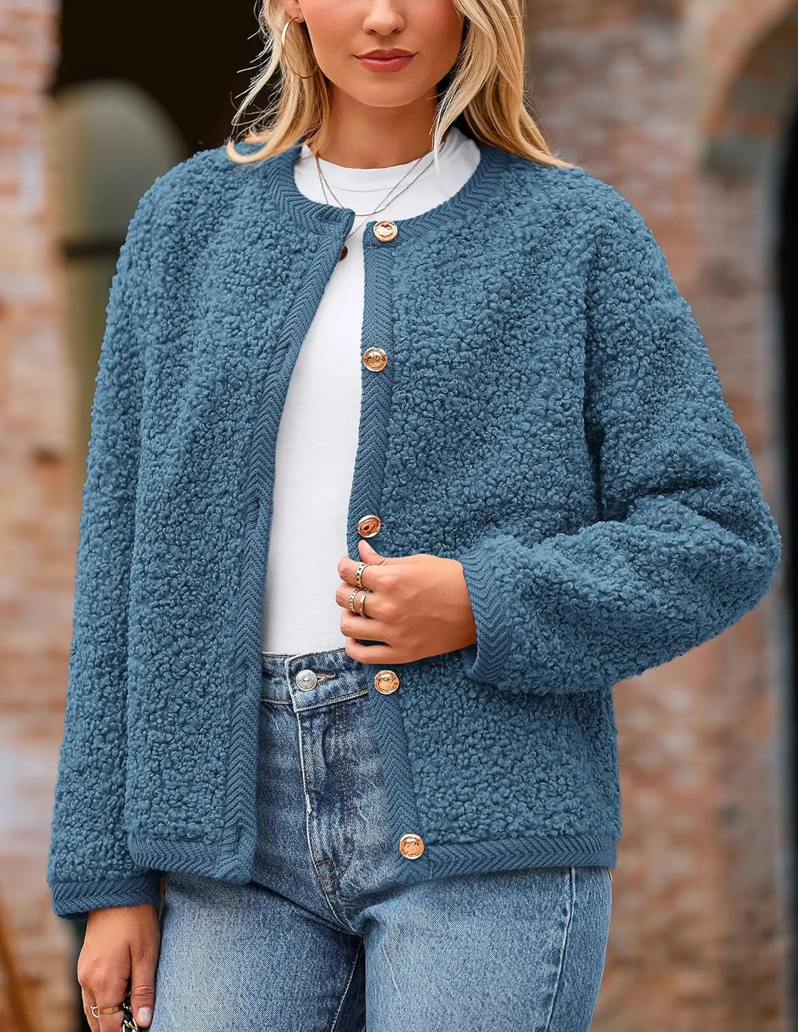 PRETTYGARDEN Women's Faux Fur Shearling Coat Fuzzy Fleece Button Up Trendy Fall Winter Cropped Jackets Outerwear