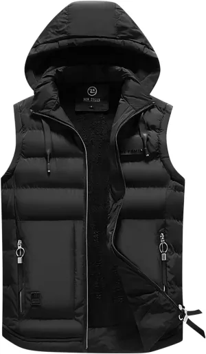 Puffer Vest with Hoodie Men Big and Tall Warm Vest Zip Up Sleeveless Jacket Lightweight Winter Vest with Pockets