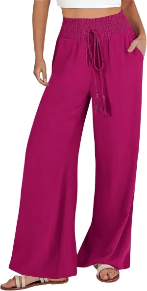 Qeaghou Womens Wide Leg Pants Dressy Casual Palazzo Pants Summer High Waisted Comfy Flowy Pants Trouser Style Lounge Pants