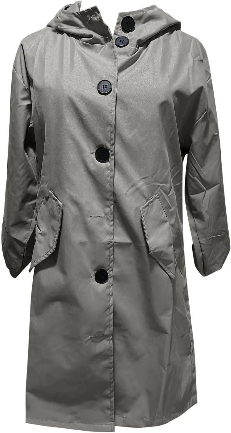 Rain Jacket for Women 2024 Windbeaker Waterproof Poncho Lightweight Long Hooded Coat Fashion Travel