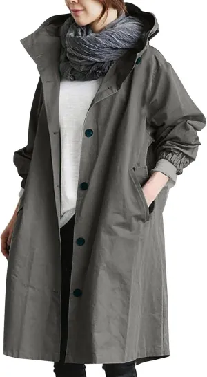 Rain Jacket for Women 2024 Windbeaker Waterproof Poncho Lightweight Long Hooded Coat Fashion Travel