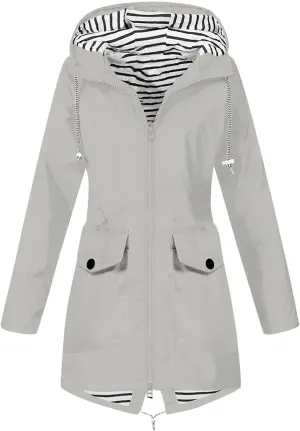Rain Jacket for Women Lightweight Long Hooded Raincoat Waterproof Outdoor Hiking Travel Windbreaker Trench Coats