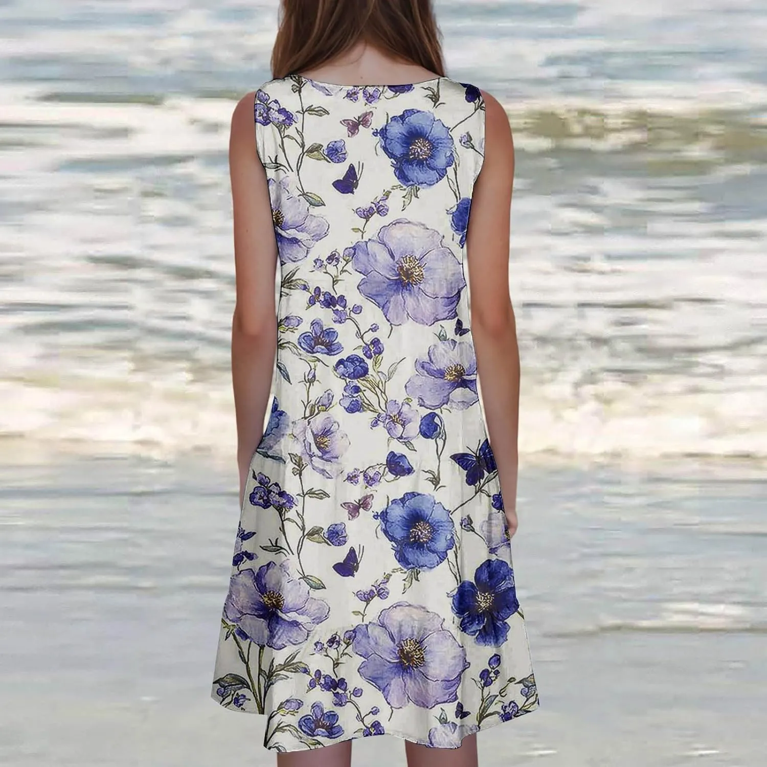 Sleeveless Beach Dresses for Women Loose Swimsuit Cover Ups Vacation Dresses Floral Swing Mini Dress Casual Dresses