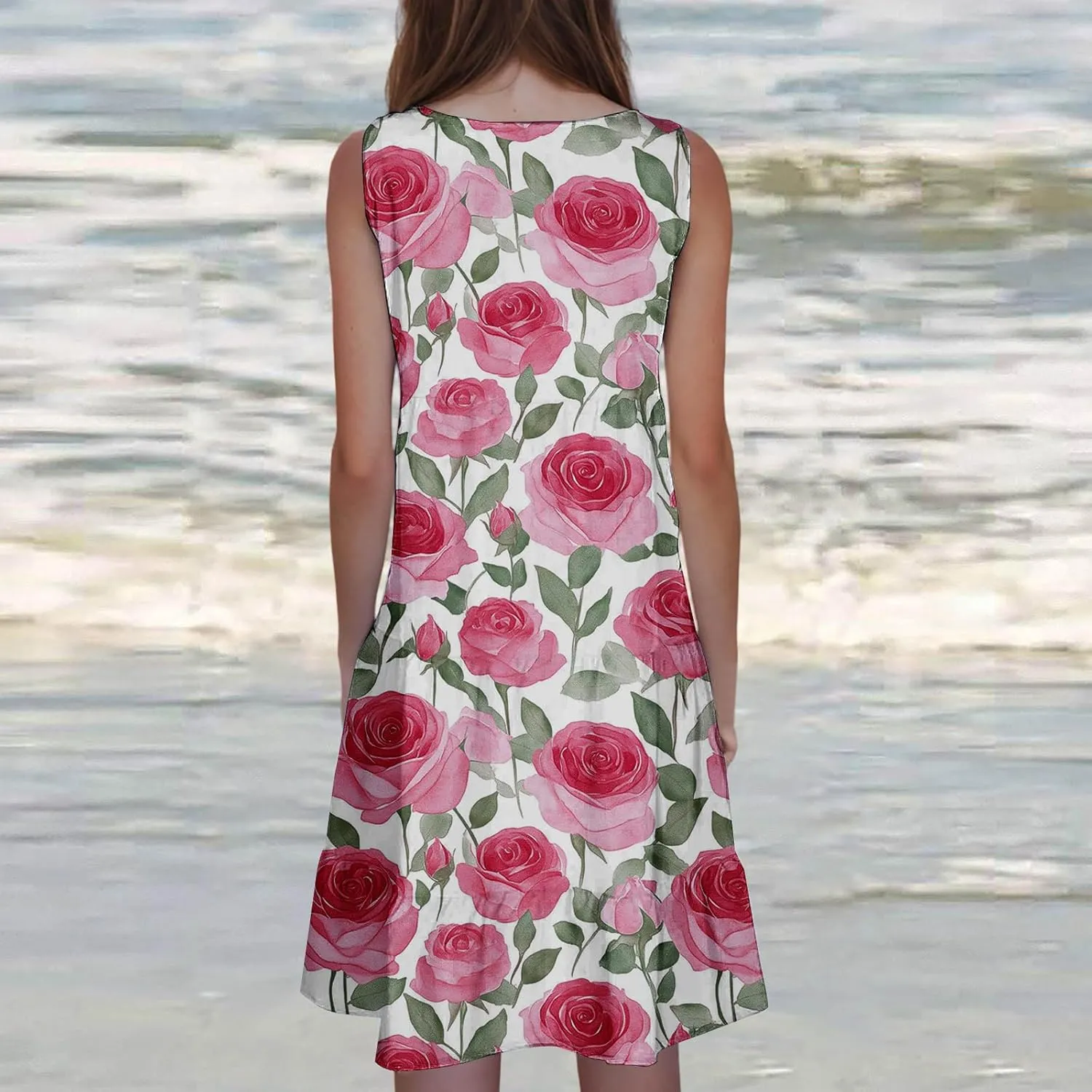 Sleeveless Beach Dresses for Women Loose Swimsuit Cover Ups Vacation Dresses Floral Swing Mini Dress Casual Dresses