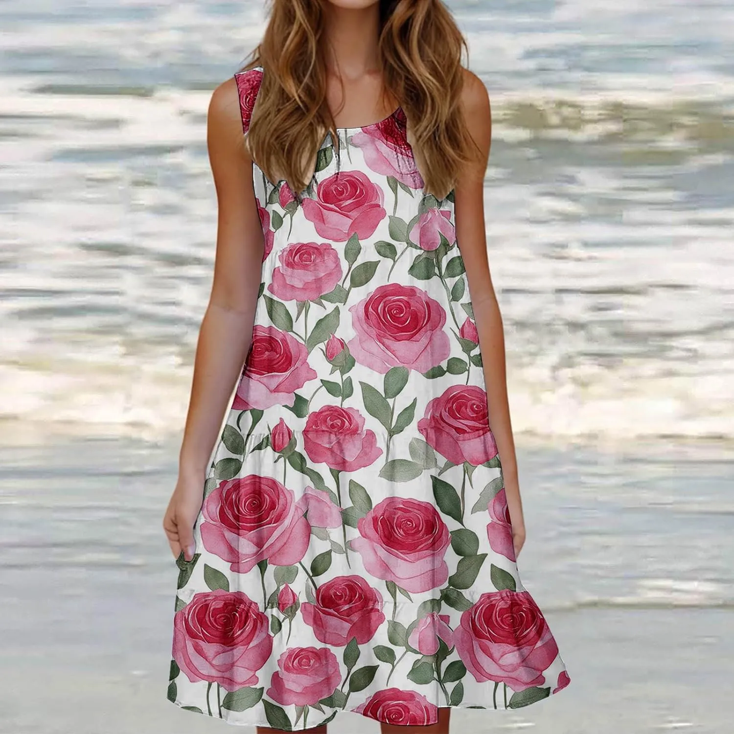 Sleeveless Beach Dresses for Women Loose Swimsuit Cover Ups Vacation Dresses Floral Swing Mini Dress Casual Dresses