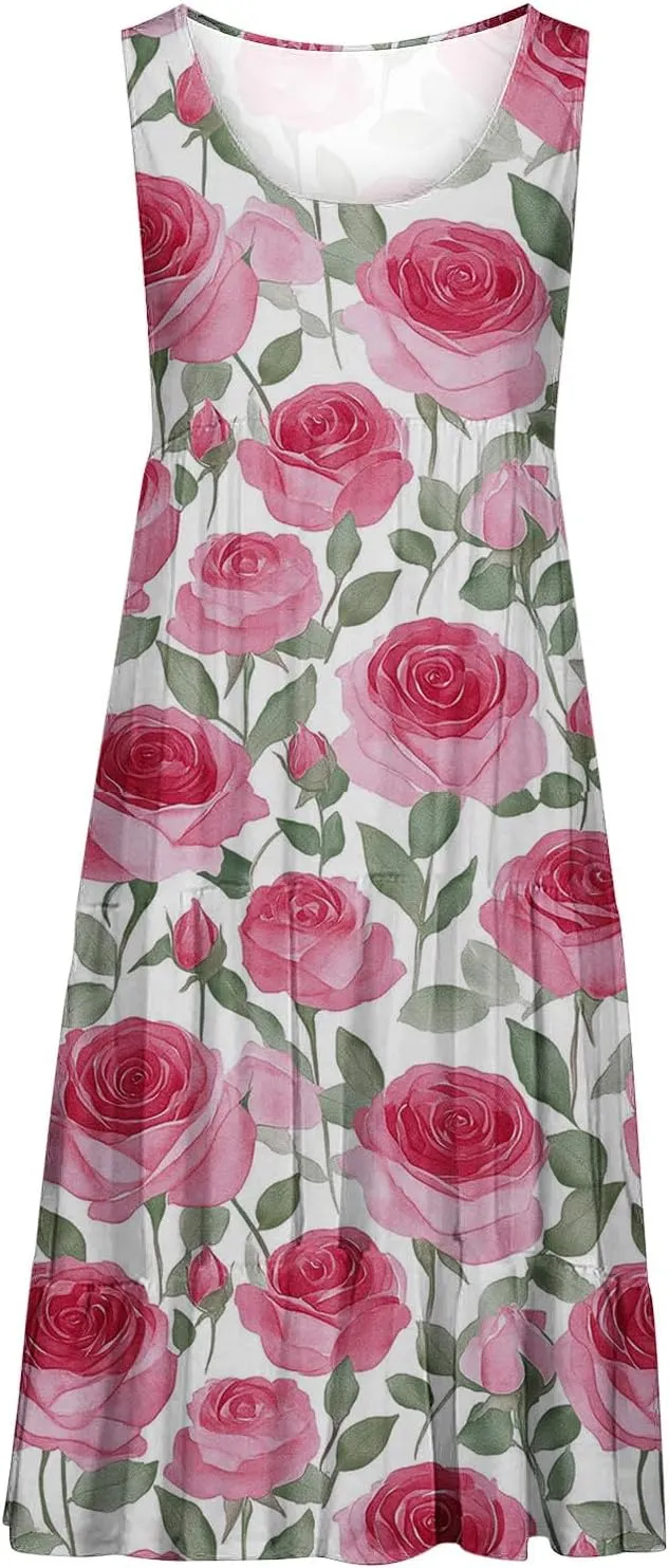 Sleeveless Beach Dresses for Women Loose Swimsuit Cover Ups Vacation Dresses Floral Swing Mini Dress Casual Dresses