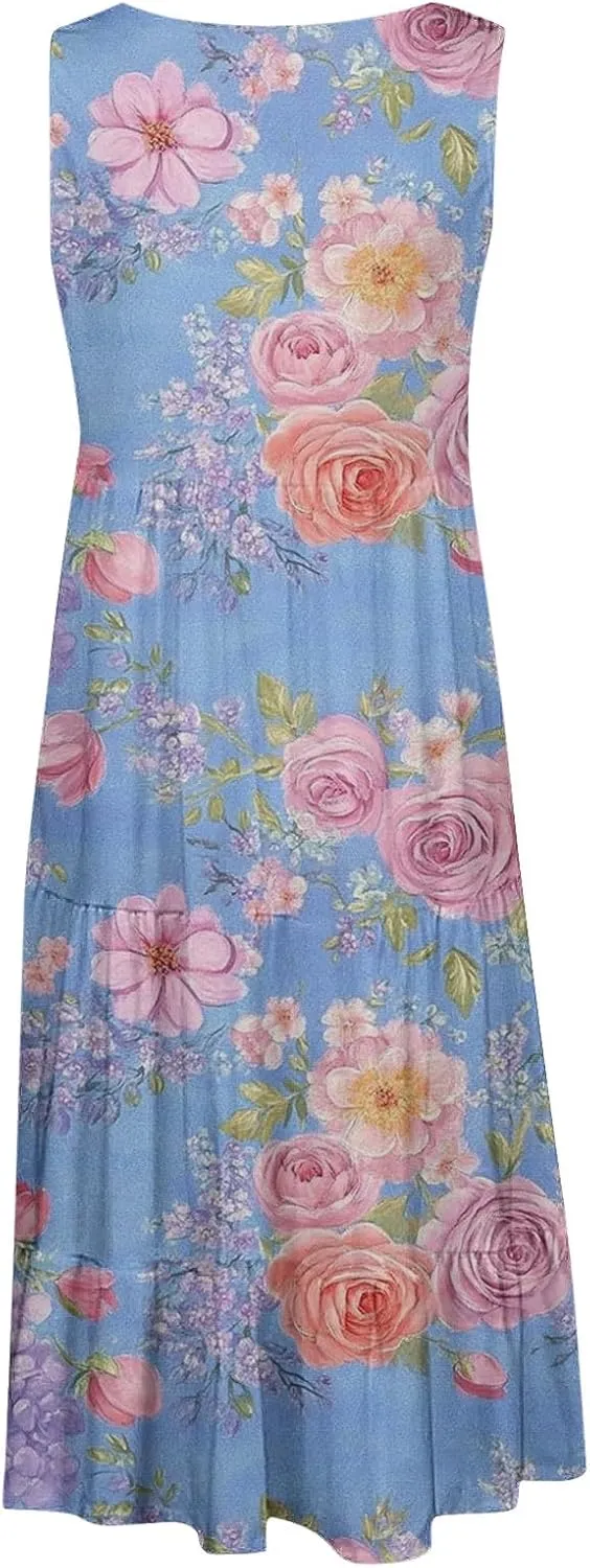 Sleeveless Beach Dresses for Women Loose Swimsuit Cover Ups Vacation Dresses Floral Swing Mini Dress Casual Dresses