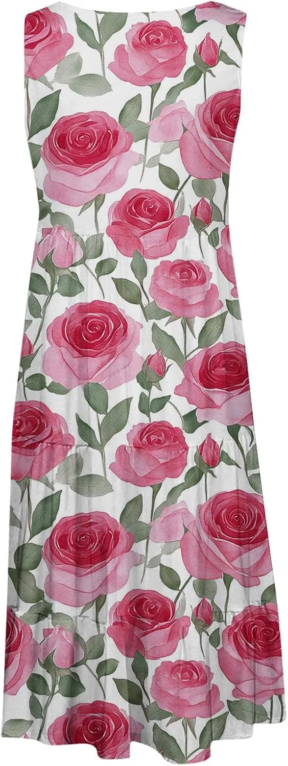 Sleeveless Beach Dresses for Women Loose Swimsuit Cover Ups Vacation Dresses Floral Swing Mini Dress Casual Dresses