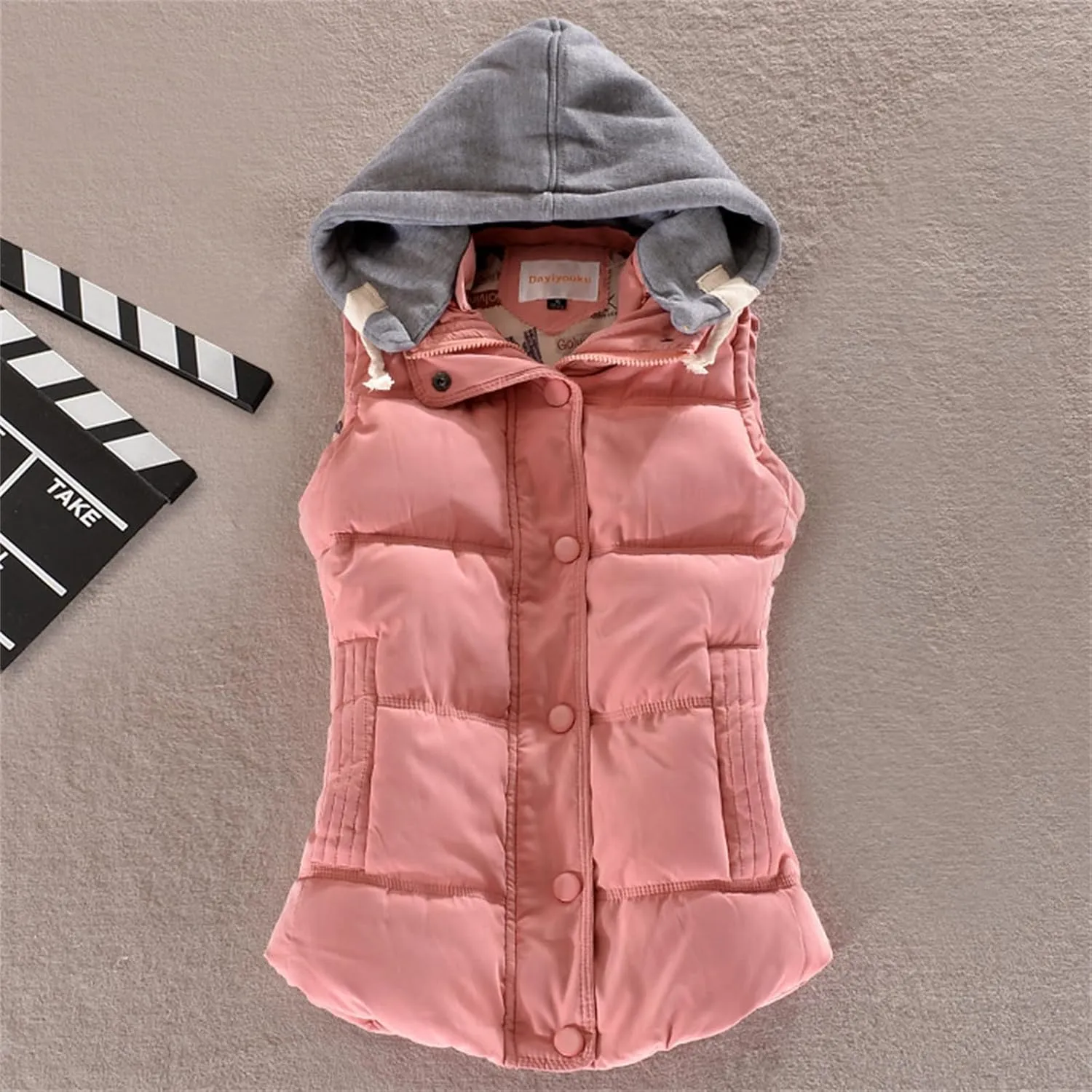 Smoneyful Puffer Vest Women with Hood Sleeveless Quilted Removable Hooded Winter Puffer Vest Thicked Warm Coats Down Jackets