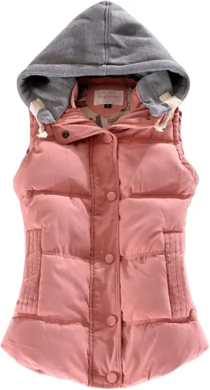 Smoneyful Puffer Vest Women with Hood Sleeveless Quilted Removable Hooded Winter Puffer Vest Thicked Warm Coats Down Jackets