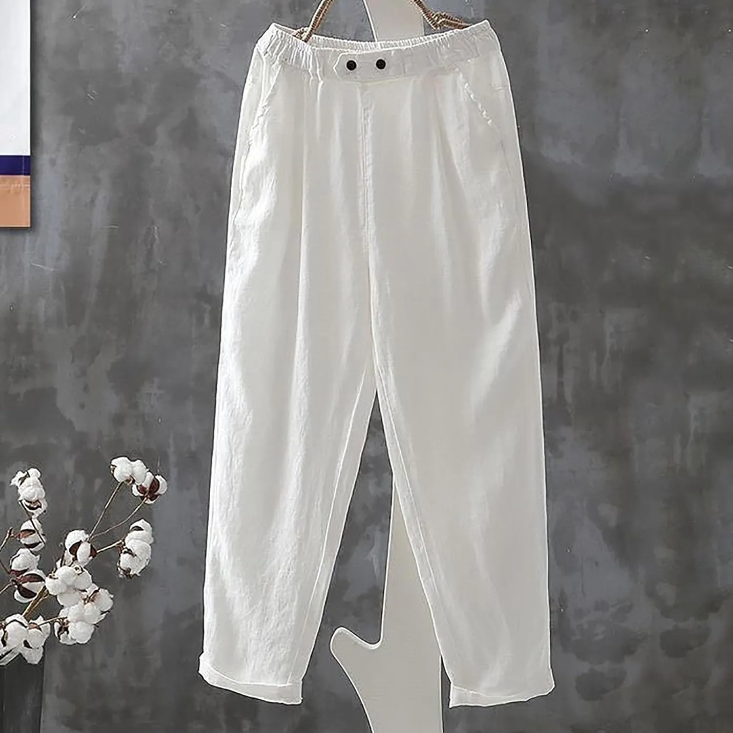 Solid Color Linen Pants Woman Casual Loung Pants Summer Loose Fitting Pants High Waisted Wide Leg Pants Sweatpants