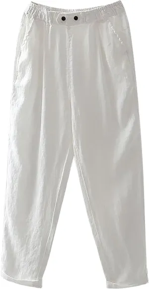 Solid Color Linen Pants Woman Casual Loung Pants Summer Loose Fitting Pants High Waisted Wide Leg Pants Sweatpants