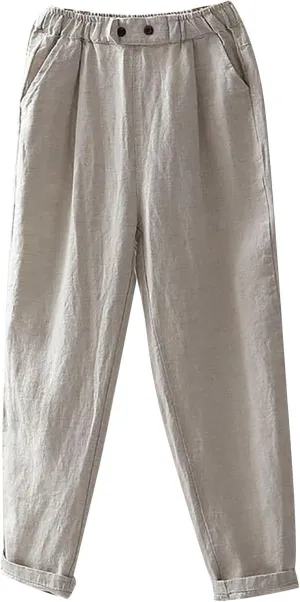 Solid Color Linen Pants Woman Casual Loung Pants Summer Loose Fitting Pants High Waisted Wide Leg Pants Sweatpants