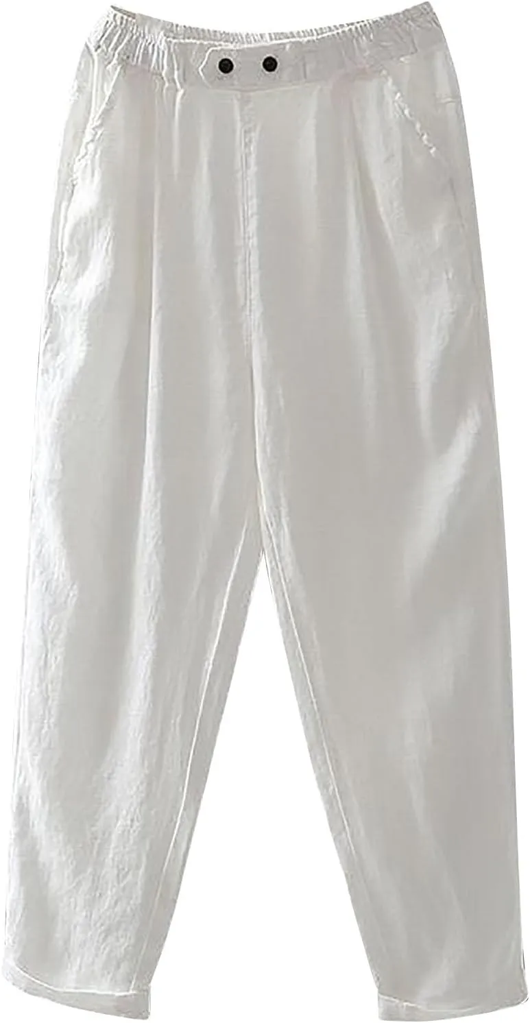 Solid Color Linen Pants Woman Casual Loung Pants Summer Loose Fitting Pants High Waisted Wide Leg Pants Sweatpants