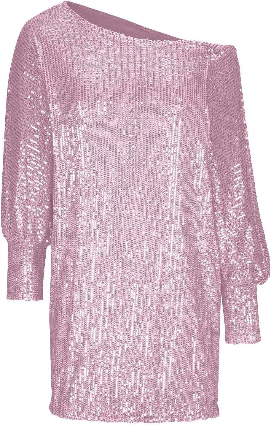 Sparkly Dresses for Women Women's Fashion Dresses Slant Shoulder Long Sleeve Dresses Solid Color Sexy Dresses
