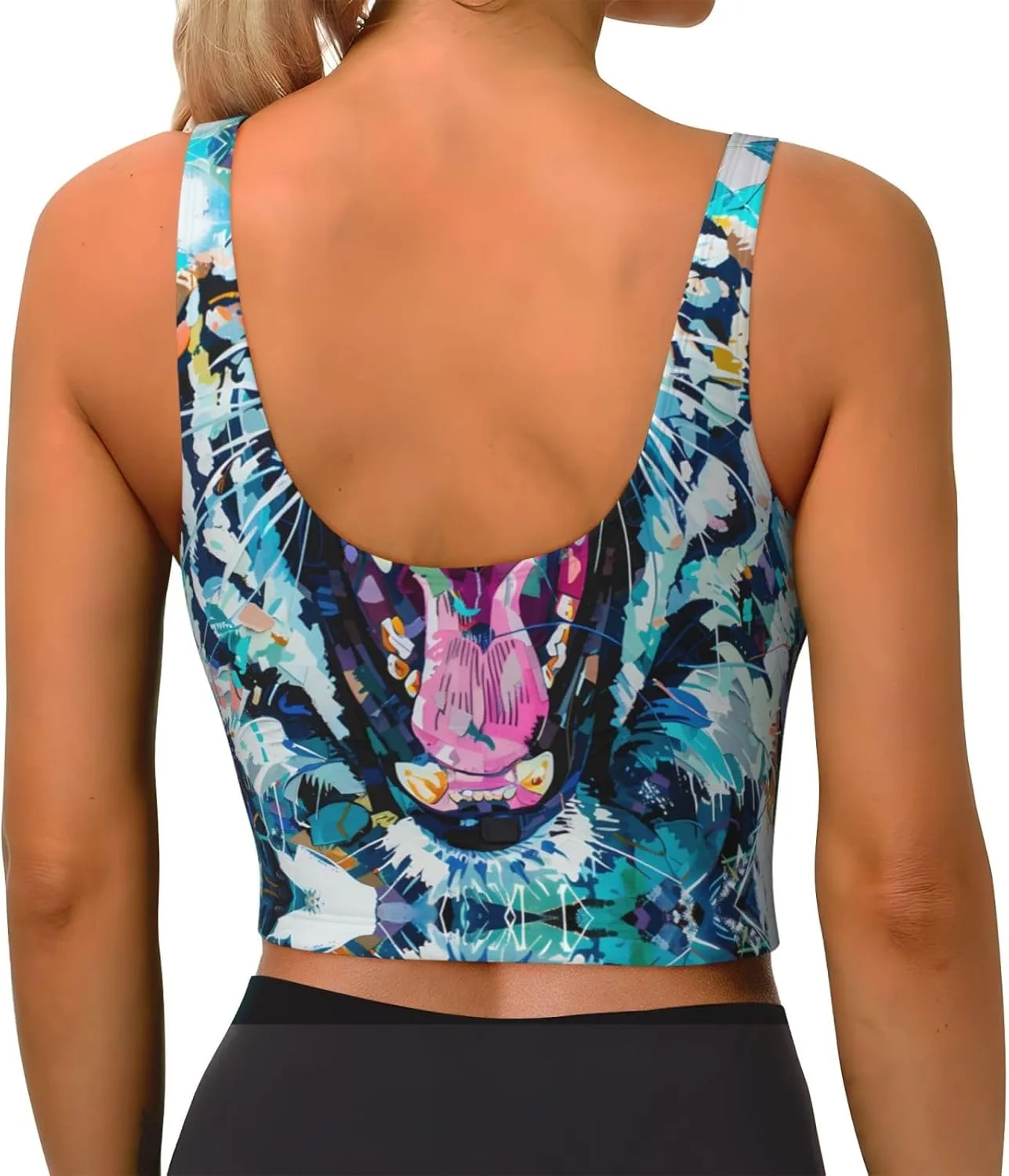 Stomping Tiger Head Women's Sexy Sports Vest Sleeveless Athletic Gym T-Shirts Vest U-Shaped Back Quick Dry Top