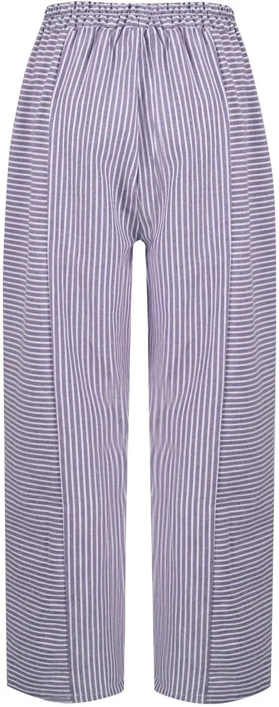 Striped Casual Pants for Women High Waisted Pants Straight Leg Travel Pants Comfy Beach Pants Trousers with Pockets