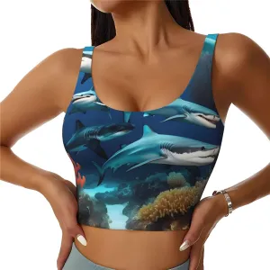 Submarine Shark Coral Women's Sexy Sports Vest Sleeveless Athletic Gym T-Shirts Vest U-Shaped Back Quick Dry Top