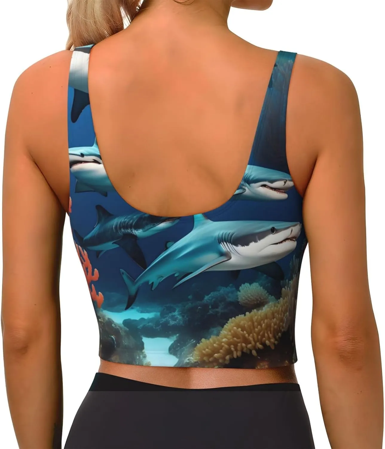 Submarine Shark Coral Women's Sexy Sports Vest Sleeveless Athletic Gym T-Shirts Vest U-Shaped Back Quick Dry Top