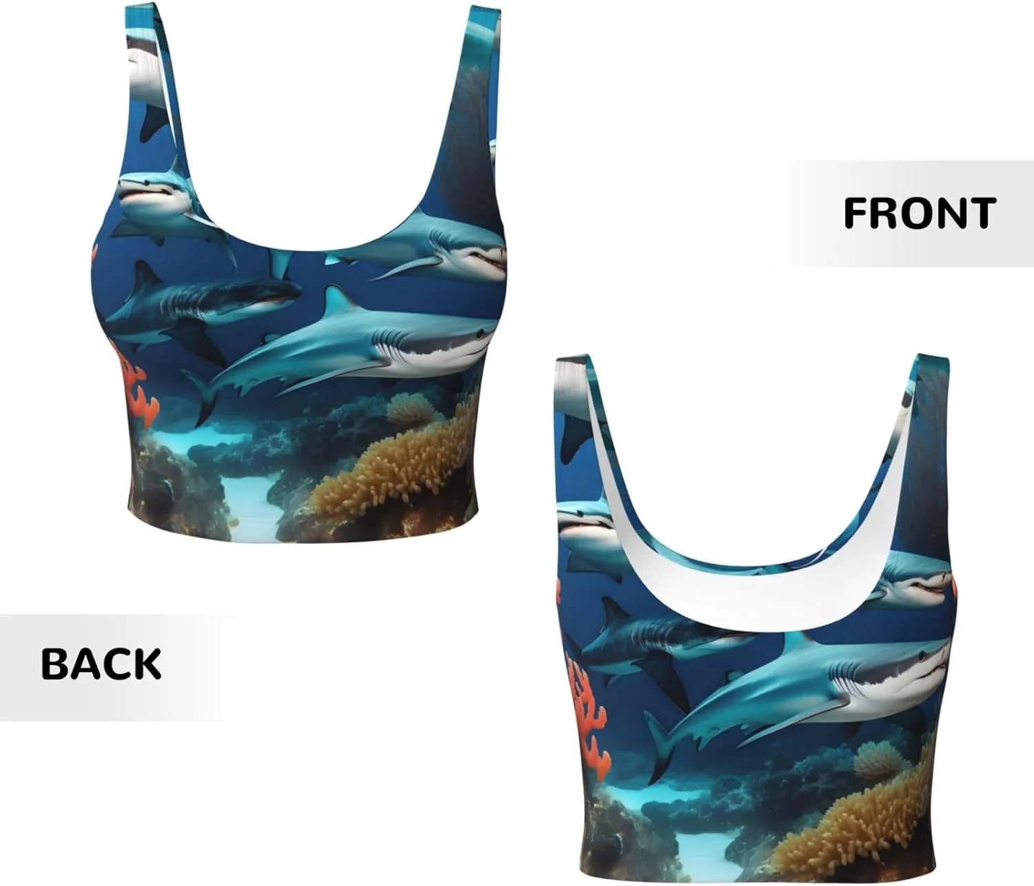Submarine Shark Coral Women's Sexy Sports Vest Sleeveless Athletic Gym T-Shirts Vest U-Shaped Back Quick Dry Top