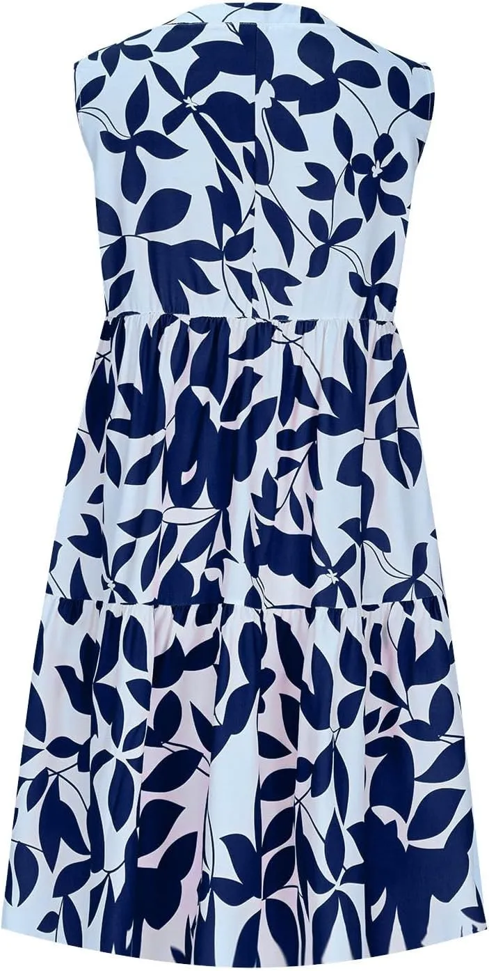 Summer Dress for Women Fashion Floral Print V Neck Loose Flowy Tiered Shirt Mini Dress Boho Pleated Short Sundress