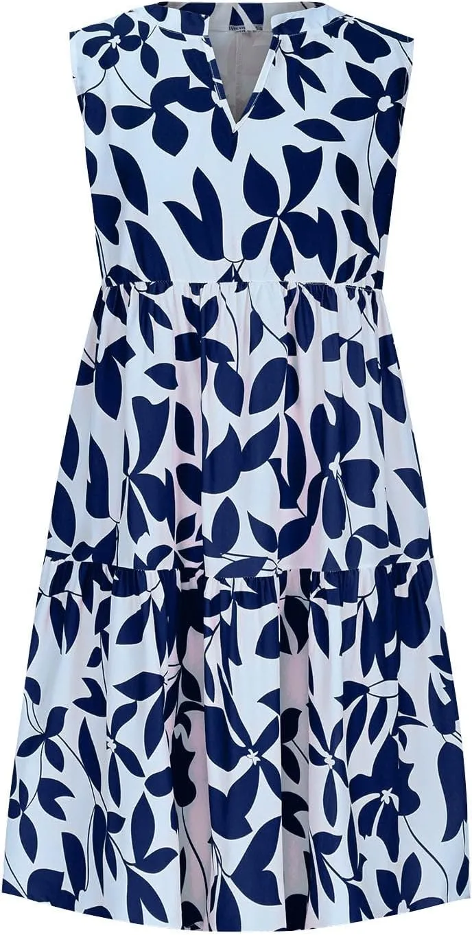 Summer Dress for Women Fashion Floral Print V Neck Loose Flowy Tiered Shirt Mini Dress Boho Pleated Short Sundress