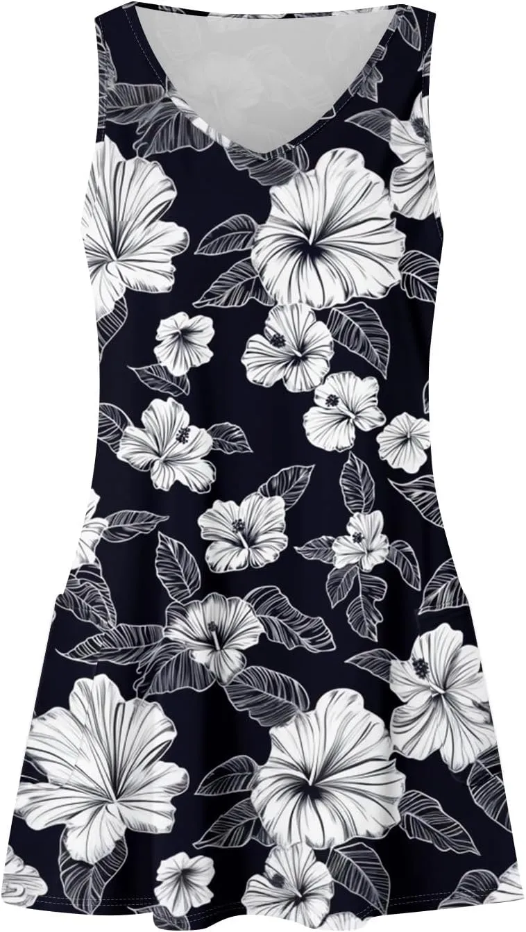 Summer Dresses for Women 2024 Casual Print Bohemian Dresses V Neck Tank Dresses with Pockets Beach Hawaiian Dress