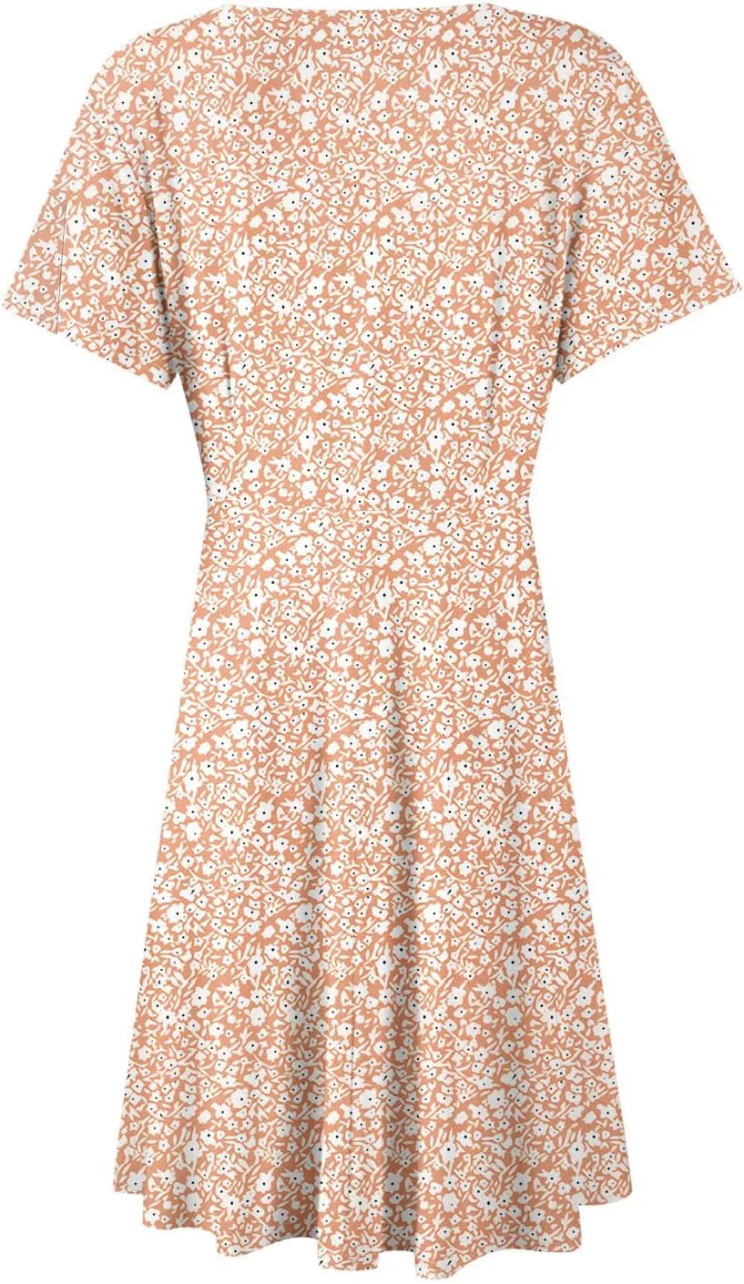 Summer Dresses for Women 2025 Casual Sun Dresses Short Sleeve v Neck Beach Vacation midi Dresses with Pockets