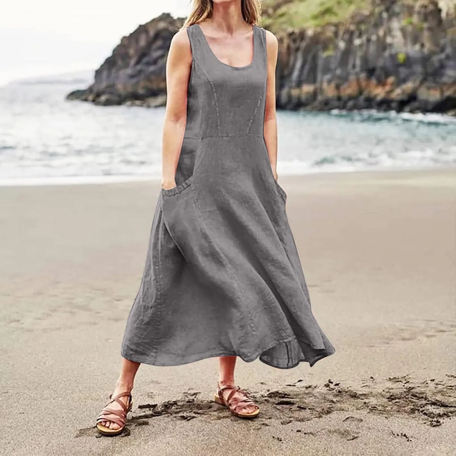 Summer Dresses for Women 2025 Casual Tank Dress Midi Sundress Sleeveless Party Beach Maxi Long Dress with Pockets