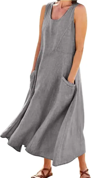 Summer Dresses for Women 2025 Casual Tank Dress Midi Sundress Sleeveless Party Beach Maxi Long Dress with Pockets