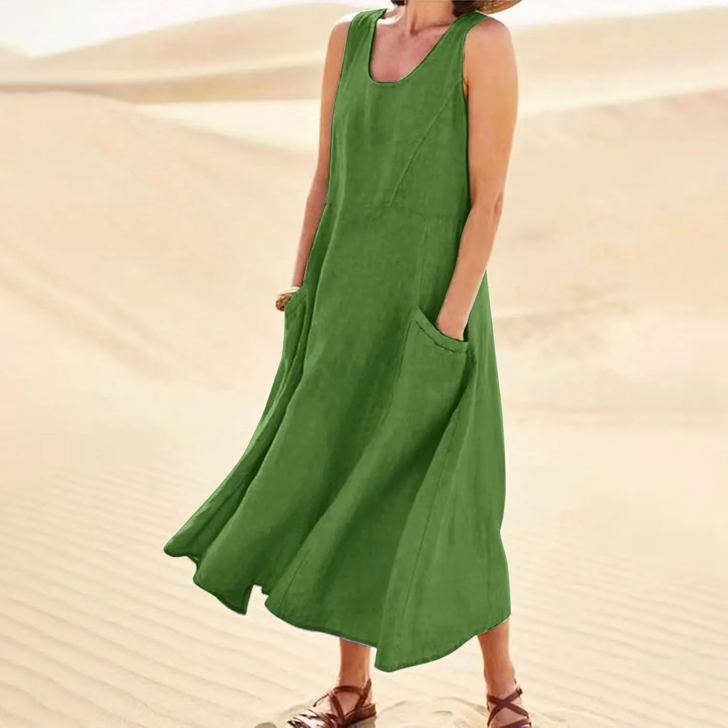 Summer Dresses for Women 2025 Casual Tank Dress Midi Sundress Sleeveless Party Beach Maxi Long Dress with Pockets