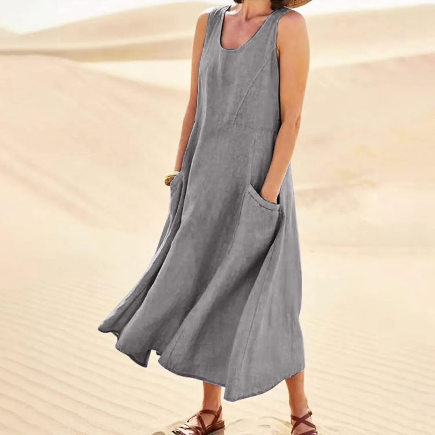 Summer Dresses for Women 2025 Casual Tank Dress Midi Sundress Sleeveless Party Beach Maxi Long Dress with Pockets