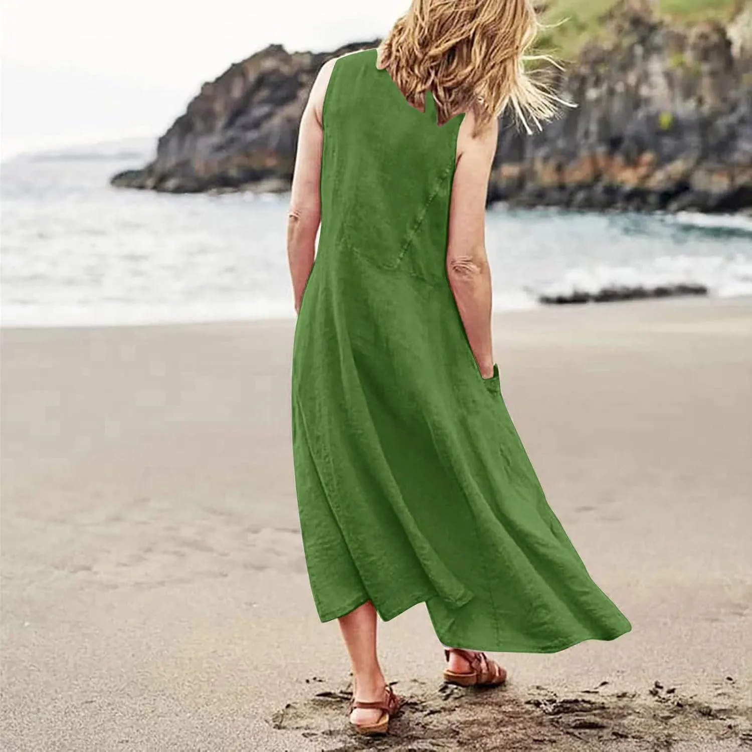 Summer Dresses for Women 2025 Casual Tank Dress Midi Sundress Sleeveless Party Beach Maxi Long Dress with Pockets