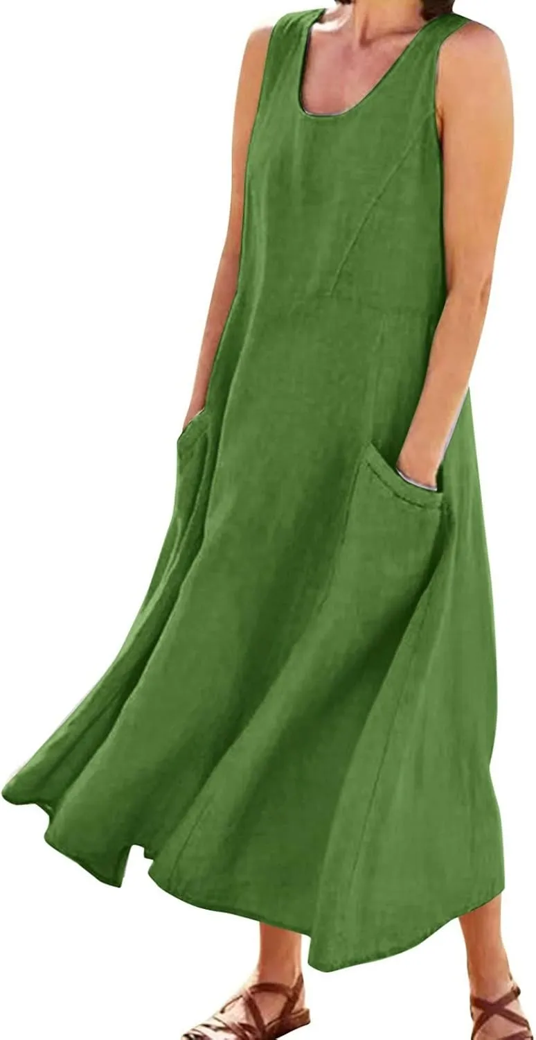 Summer Dresses for Women 2025 Casual Tank Dress Midi Sundress Sleeveless Party Beach Maxi Long Dress with Pockets