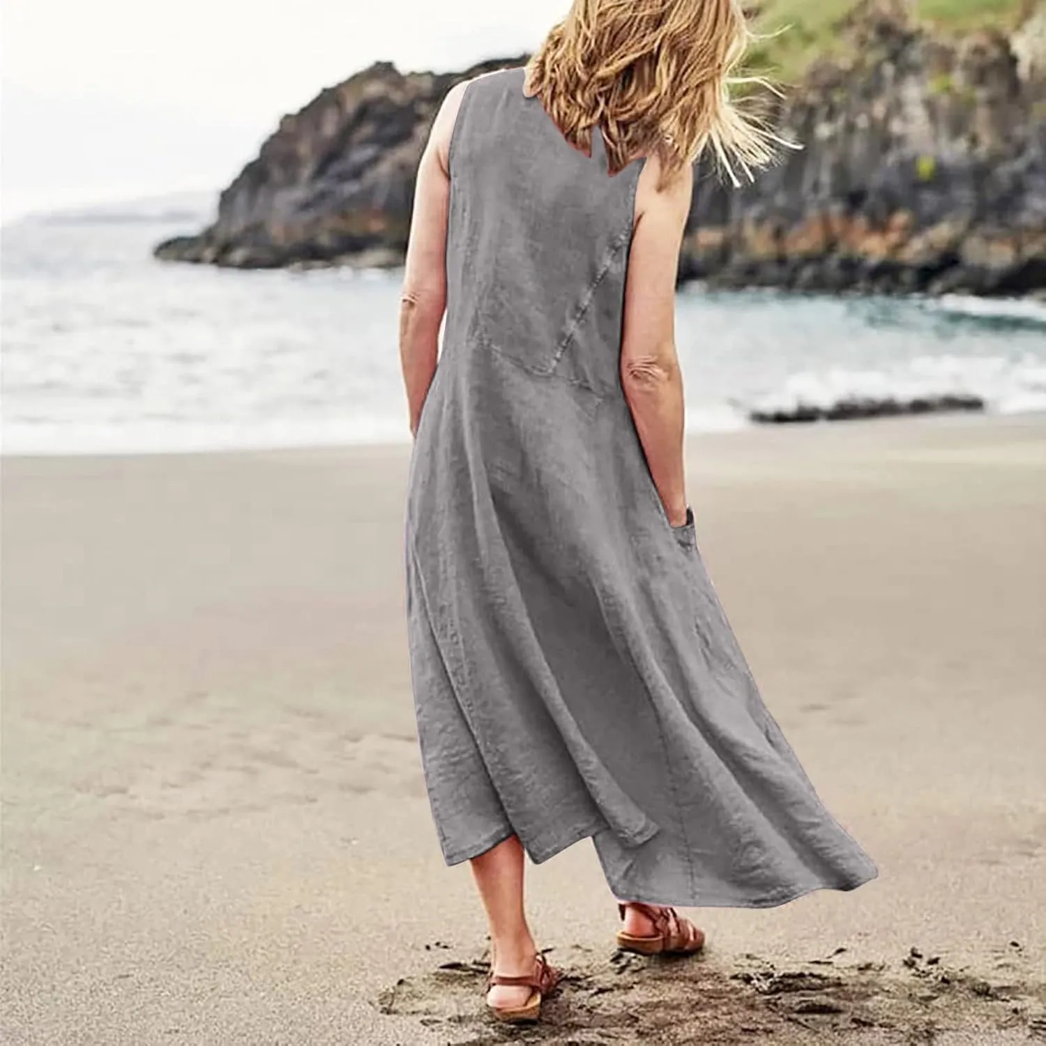 Summer Dresses for Women 2025 Casual Tank Dress Midi Sundress Sleeveless Party Beach Maxi Long Dress with Pockets