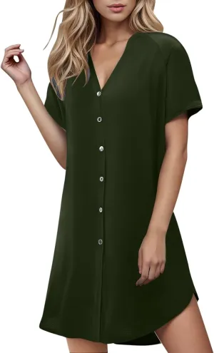 Summer Dresses for Women 2025,Button Down Shift Dresses Beach Vacation Fashion Sun Dresses Short Sleeve midi Dresses