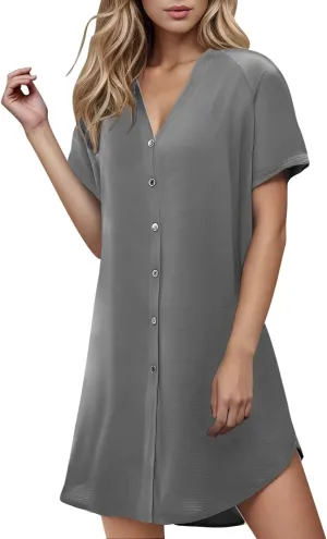 Summer Dresses for Women 2025,Button Down Shift Dresses Beach Vacation Fashion Sun Dresses Short Sleeve midi Dresses