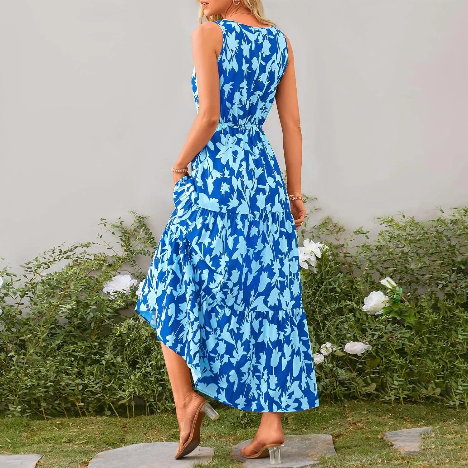 Summer Dresses Long Dresses Sleeveless Boho Dress Floral Dress Work Sun Dresses V Neck Maxi Dress Beach Vacation