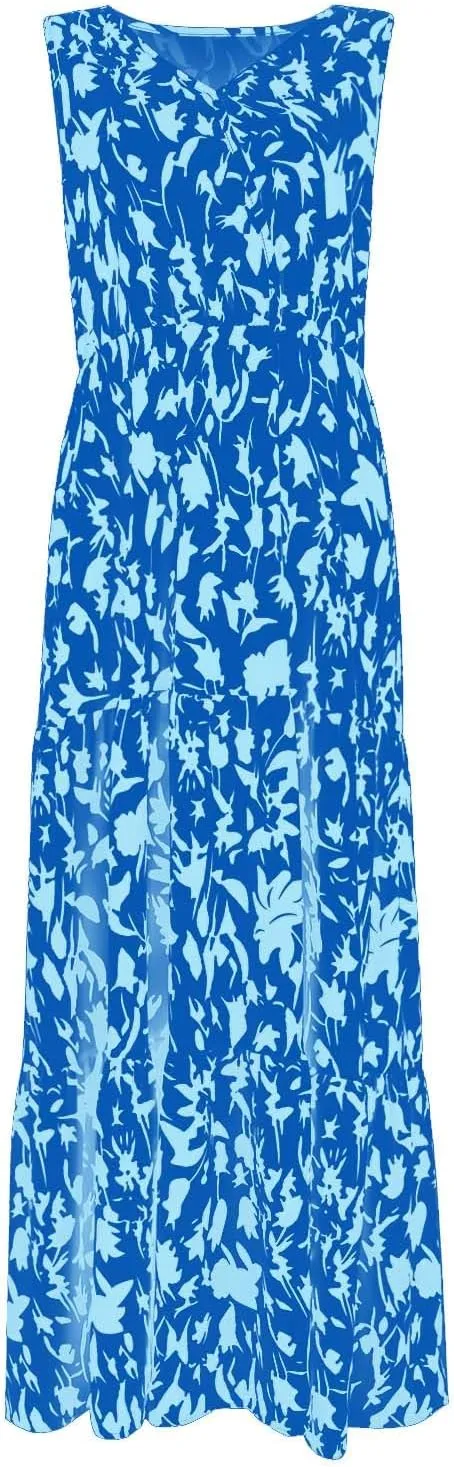 Summer Dresses Long Dresses Sleeveless Boho Dress Floral Dress Work Sun Dresses V Neck Maxi Dress Beach Vacation