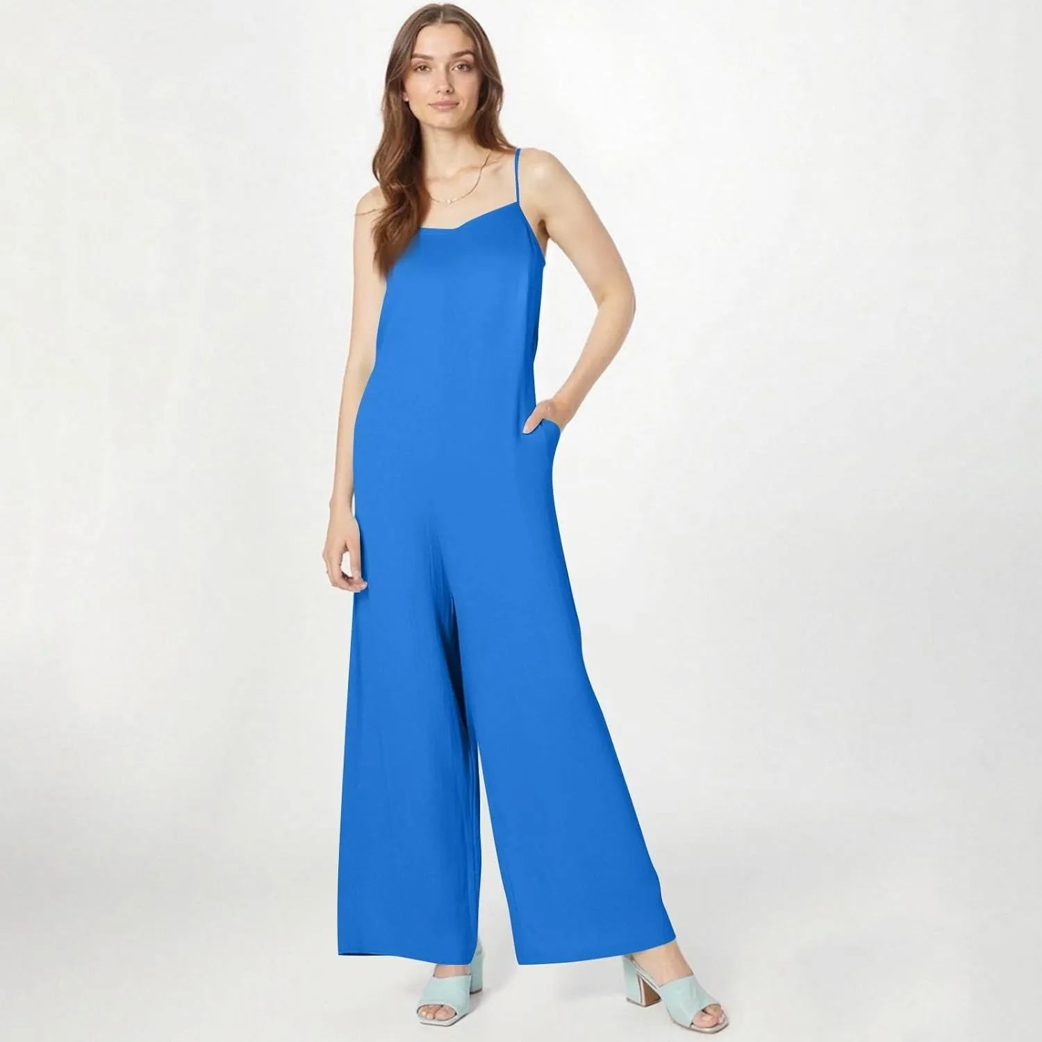 Summer Jumpsuits for Women 2025 Linen Maternity Jumpsuit Sleeveless Spaghetti Straps Wide Leg Jumpsuits with Pockets