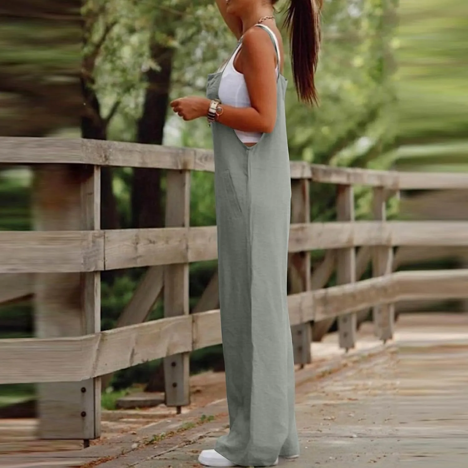 Summer Jumpsuits for Women 2025 Linen Maternity Jumpsuit Sleeveless Spaghetti Straps Wide Leg Jumpsuits with Pockets