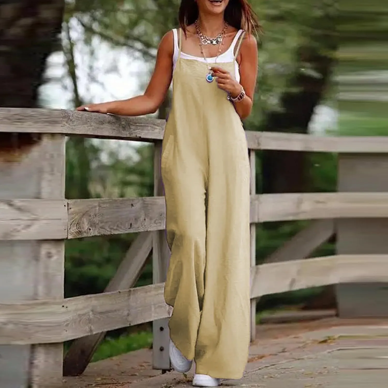 Summer Jumpsuits for Women 2025 Linen Maternity Jumpsuit Sleeveless Spaghetti Straps Wide Leg Jumpsuits with Pockets