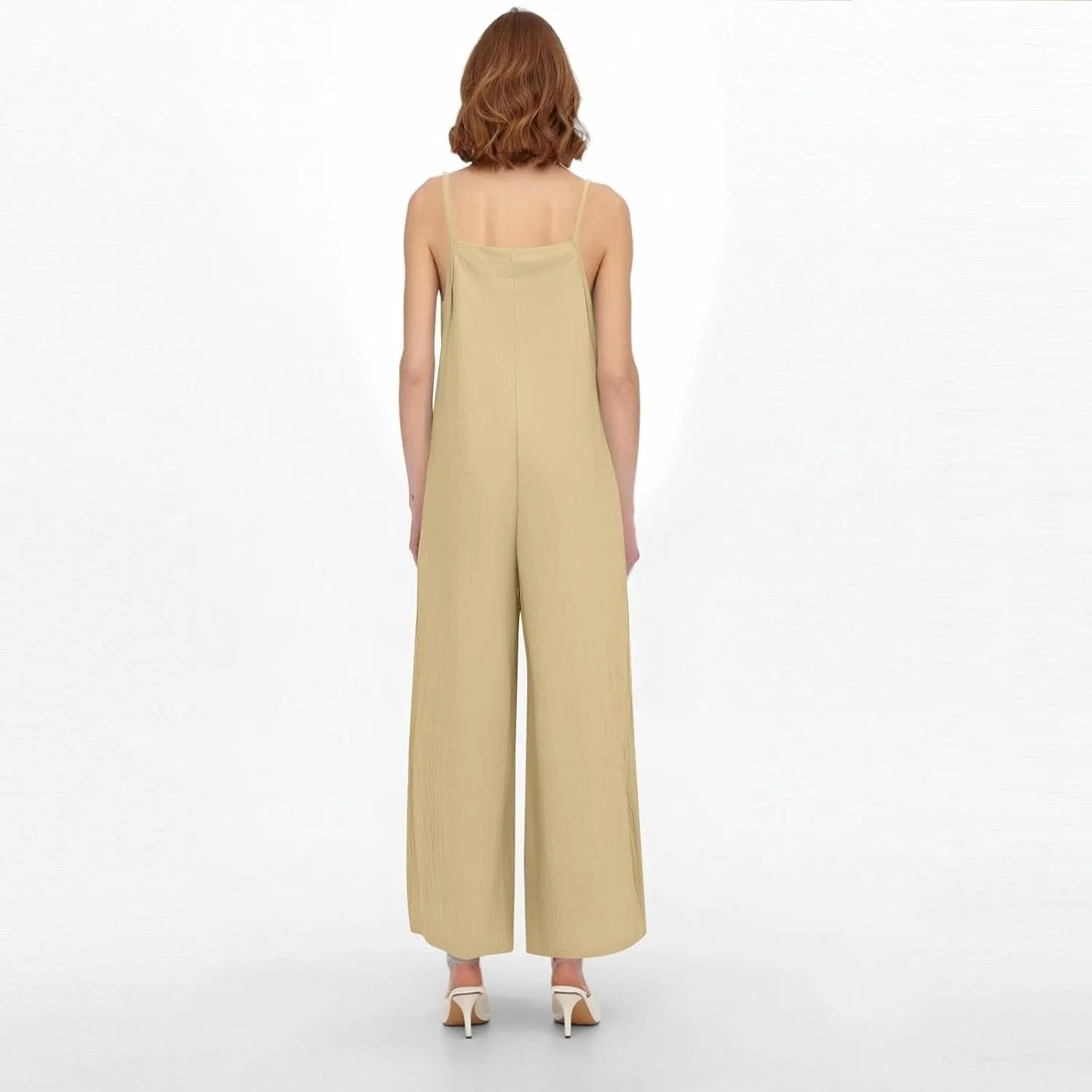 Summer Jumpsuits for Women 2025 Linen Maternity Jumpsuit Sleeveless Spaghetti Straps Wide Leg Jumpsuits with Pockets